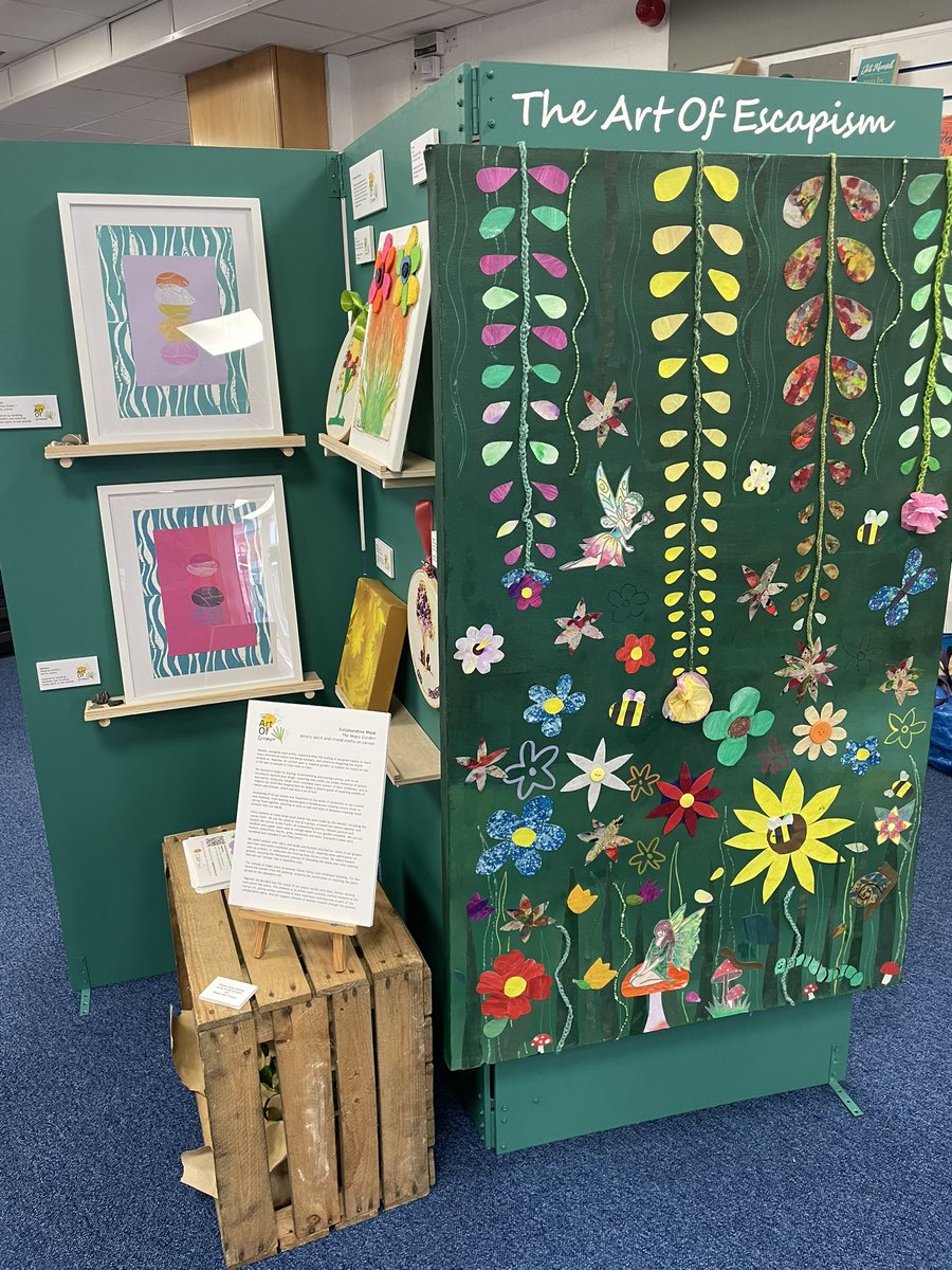 “The Art of Escapism” an exhibition of art produced by women living in temporary domestic abuse refuges in Leics.
Exploring ways to allow our minds to escape. At Hinckley Library until 22/9/23

Working alongside artists Meg Bonser, Sally Newham.
For <a href="/Platform_Thrty1/">Platform Thirty1</a> <a href="/WALLAction/">Women's Aid Leicestershire Ltd</a>