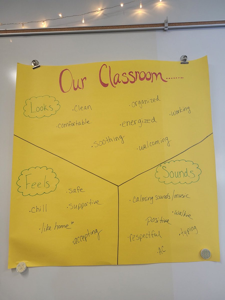 StaceyJarboe's tweet photo. How does our classroom look, feel, and sound? This collaborative activity was a great way to create classroom expectations. We will continue to use this poster as a vibe check throughout the year. Cred goes to many smart teachers across the internet. #BlackhawkStrong #Commitment https://t.co/zyZmKe0X2g