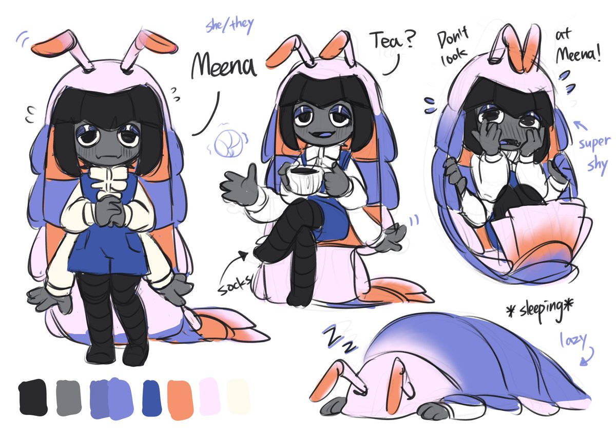 #WelcomeHome #welcomehomeoc #MeenaPoly 
Meena is a roly-poly! She likes tea and sleeping, she lives under the ground, usually comes out at night. She likes holding a tea party or pajama party with everyone. She is super shy, she will curl up into a ball when disturbed or shy! 
