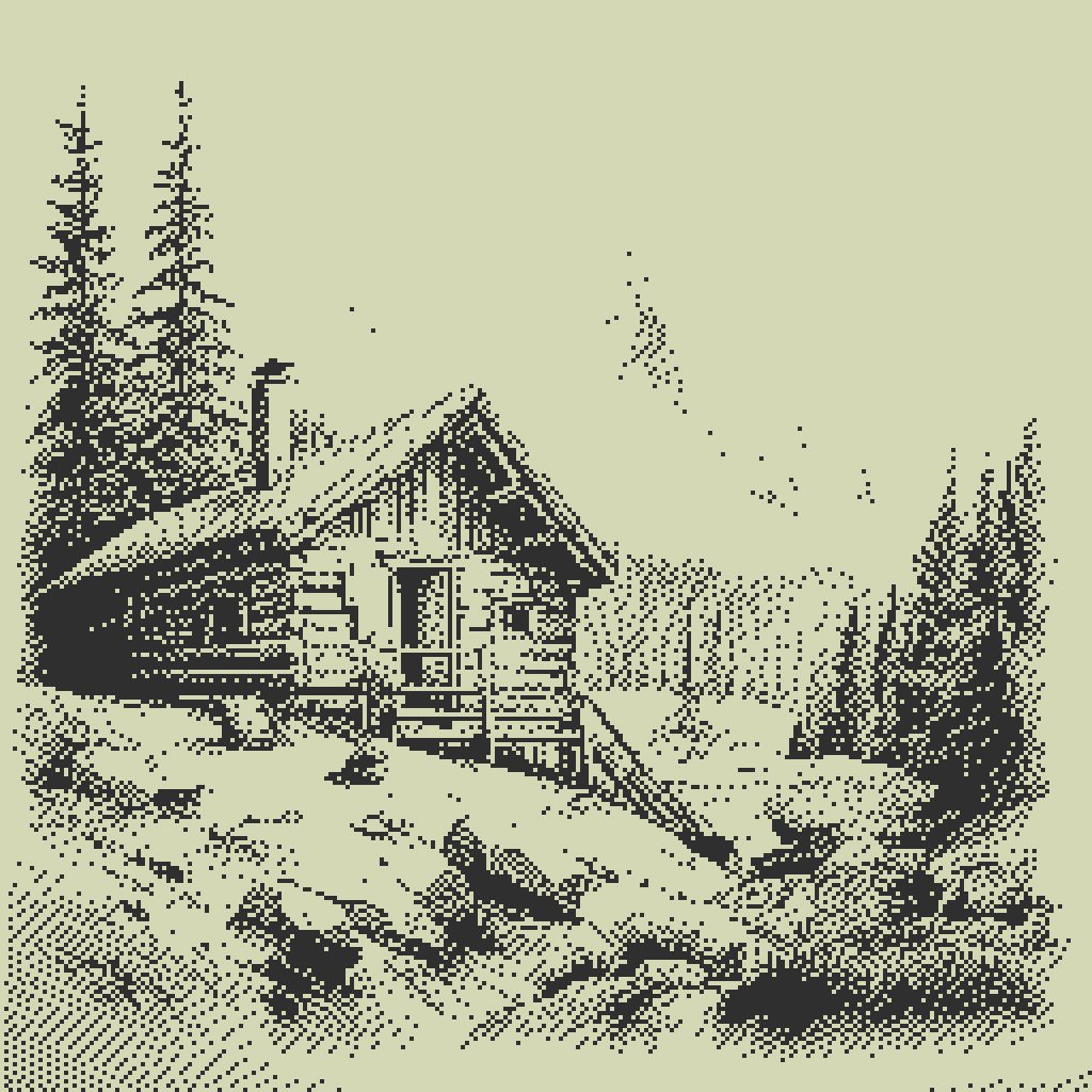 0xdiid's tweet photo. From there, it goes into my dithering tool (https://t.co/kp3pYXP94j) for a dithering pass on the following settings:
BW Dither
Algorithm: Atkinson or Reduced Atkinson
Color Substitution:
- Black: any dark gray, usually #2f2f2f
- White: any desaturated yellow, this is #D5D8B5 https://t.co/aAjwYaNzRY