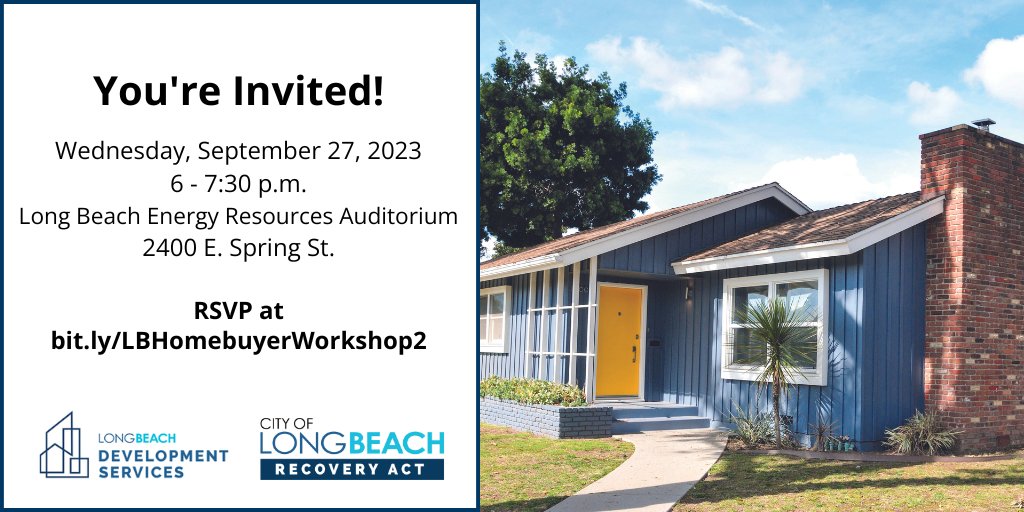 LongBeachCity's tweet photo. π£ Save the date! Our @LongBeachBuilds team is hosting a second First-Time Homebuyer Assistance Program Workshop event!
Join us to hear about valuable homeownership information and resources. π‘ #LBRecovers
RSVP β‘οΈ https://t.co/ARMb0HqI3L https://t.co/UO2F50Sc4p