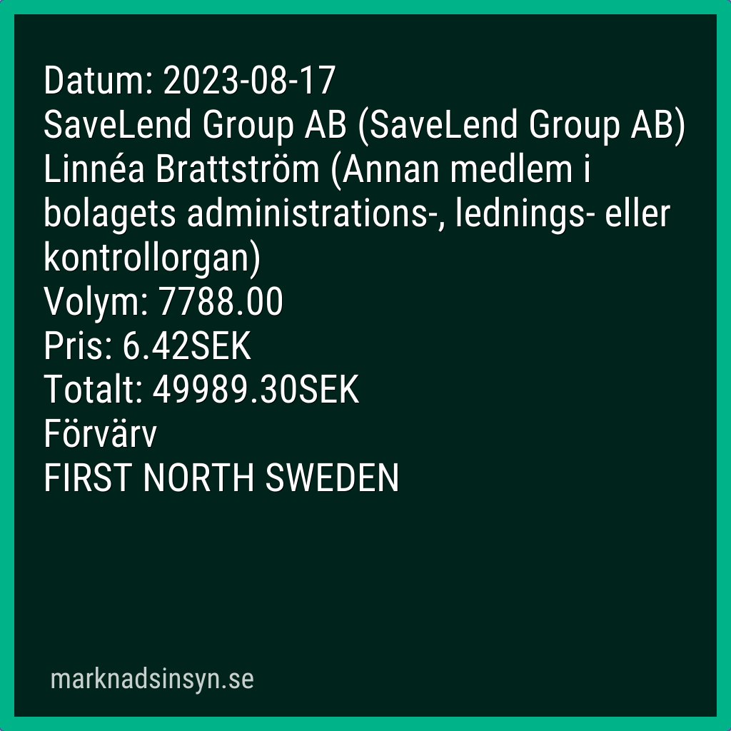 svenroed's tweet photo. Insynshandel #savelend (källa FI). #savelend #SE0015961024 $yield savelend https://t.co/A8vPmDNuLf
