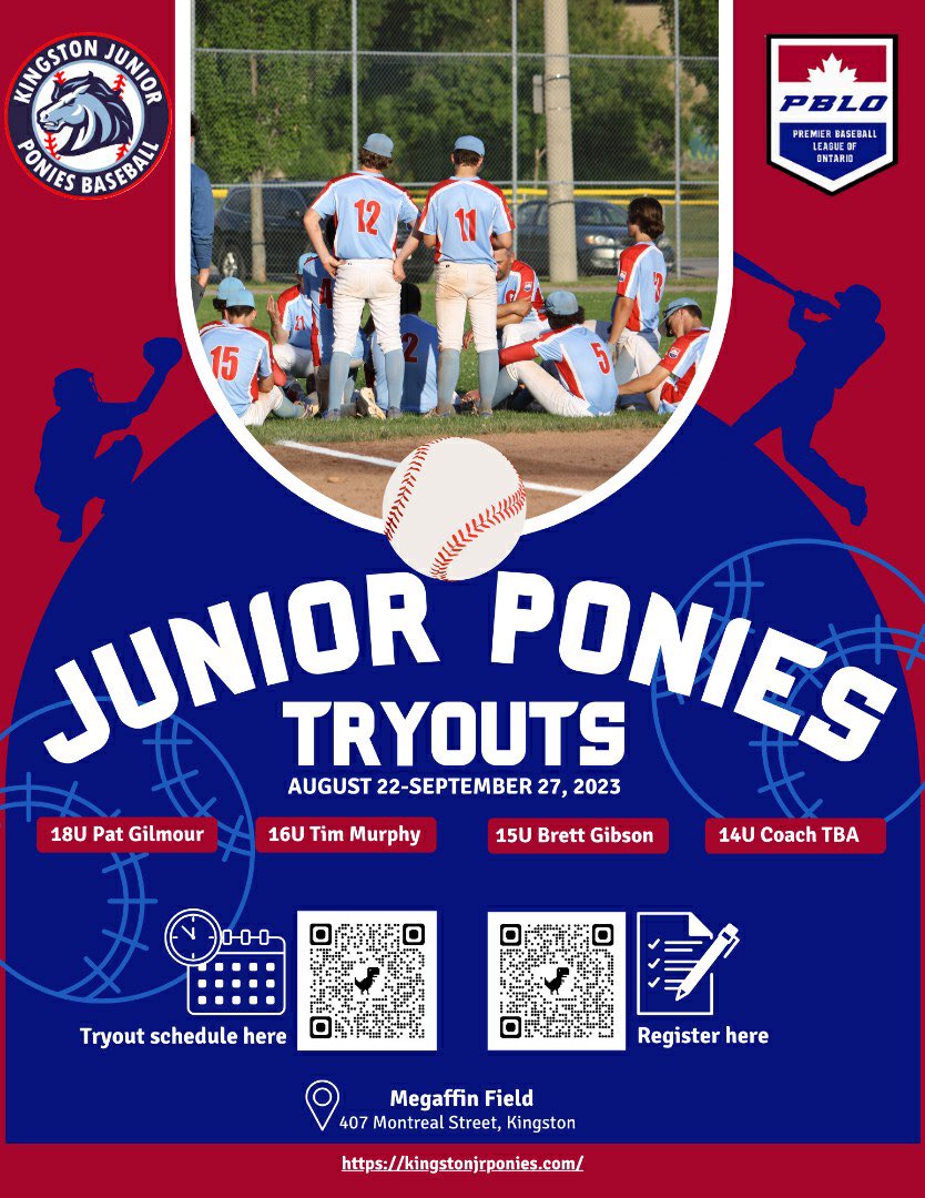 JrPonies's tweet image. Register now for 2024! Tryouts are set to begin Tuesday Aug 22 for 18U, 16U, 15U and 14U. 
You can register at kingstonjrponies.com/Forms/1045/202…