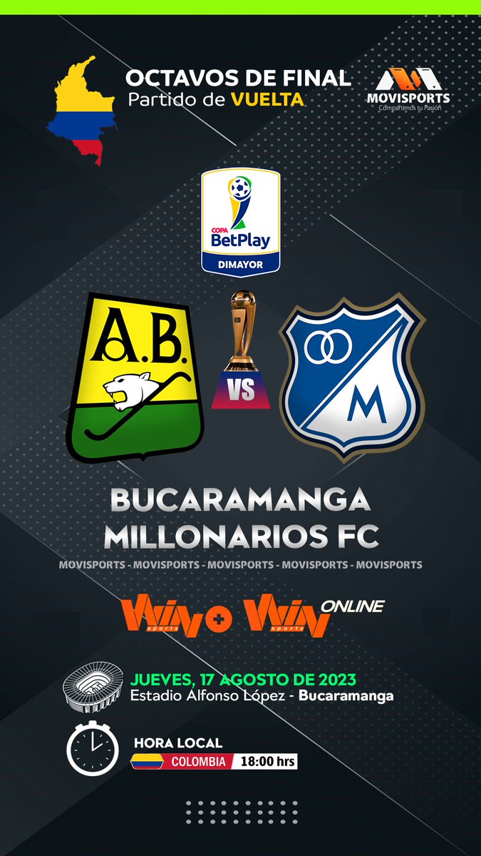 JUEVES 📺▶#LACOPAxWIN
@ABucaramanga 🆚 @MillosFCoficial

Relata:🎙 @jotasmantilla
Comenta:🎙 @guilloarango

📺💻📱▶ @WinSportsTV ➕ @WinSportsOnline

#FutbolColombiano #CopaBetplayDimayor ⚽🇨🇴🏆