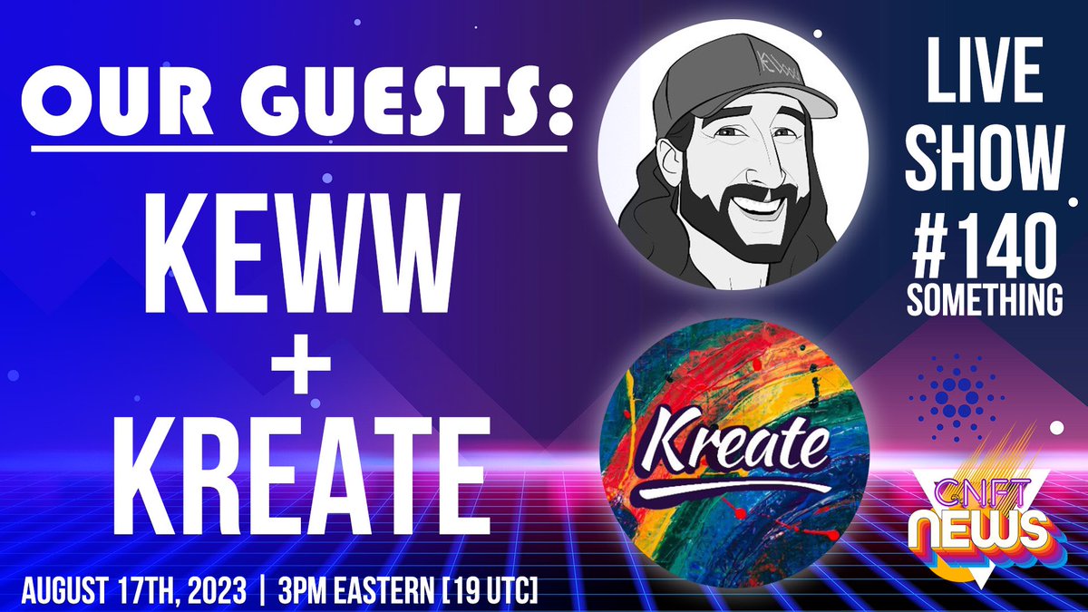 Join us as we go LIVE with @KenKeww & @KreatePlatform in 7 mins! Come hang in chat and be sure to stop by @KenKeww and see his current drop on Kreate! 👀 Don’t miss yer prescribed dose of News & Nonsense every Thurs @ 3pm EST youtube.com/c/cnftnews #cNFTnews #cNFT #NFT