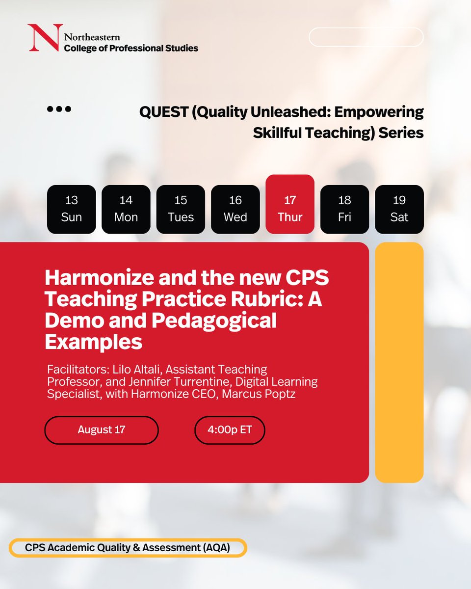 NortheasternCPS's tweet image. Kudos to the AQA team &amp;amp; Allison Ruda at #NortheasternCPS for Revolutionizing &amp;amp; personalizing learning experiences  Good luck to Lilo Altali &amp;amp; Jennifer Turrentine - 1st #QUEST Series instructors Catch their session on &quot;Harmonize &amp;amp; CPS Teaching Practice Rubric&quot; at 4pm ET today!