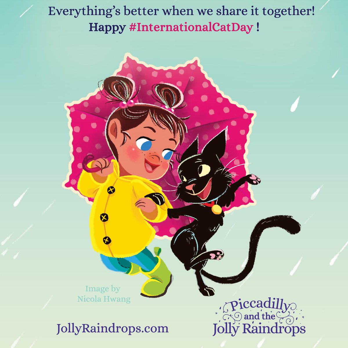 Everything's better when we share it together! Happy #InternationalBlackCatDay! 😊 We love you, Rufus!  🐈‍⬛🩵🌸💗✨ #PiccadillyAndTheJollyRaindrops