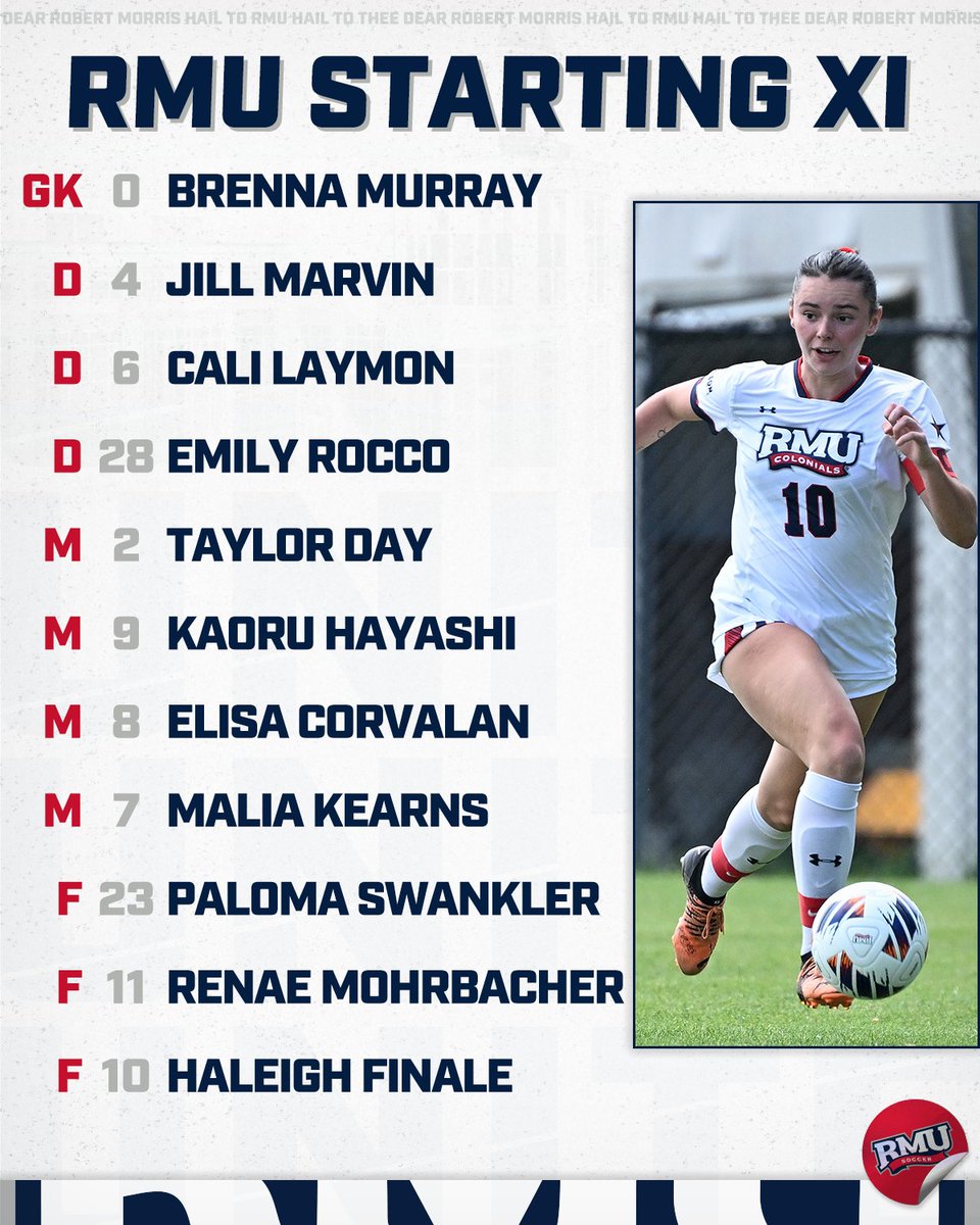 RMUWSoccer's tweet photo. Today's Starting XI against VMI‼️

#BobbyMo | 🔵⚽️🔴 | #RMUnite #HLWSOC https://t.co/K1P52ZxDkD