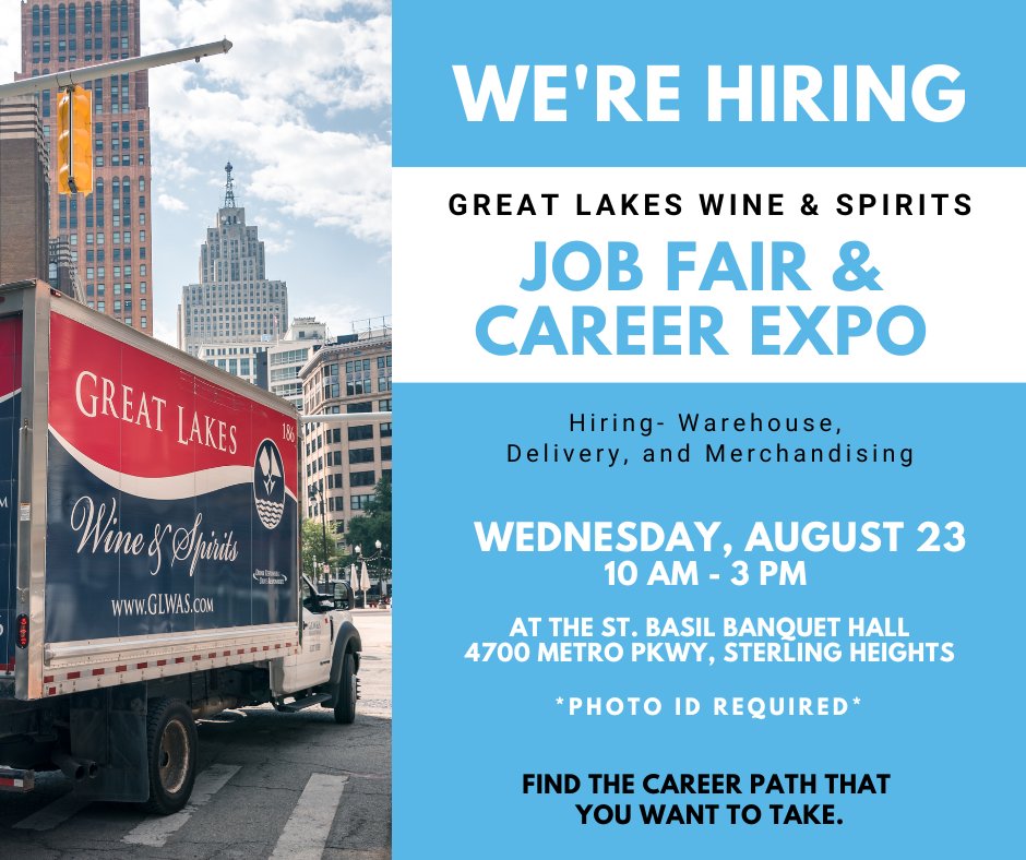 Find the career path that you want to take!

Apply online in advance at bit.ly/45Aremd.

#contratación #hiring #glwas #michigan #wineandspirits #vinoylicores #vino #licores #oportunidaddecarrera #FamilyOwned