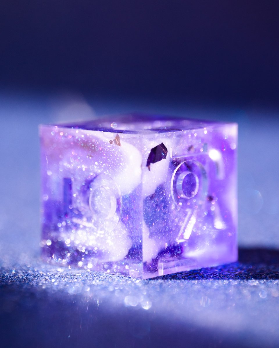 dispeldice's tweet photo. 💜 Experimental 💜 

Lilac and violet hues, featuring a fluffy cloud underneath a glittering, pastel sky. Perfect for the fey.

What color would you ink these little guys?  

Inedible, experimental, uninked. https://t.co/iHeEsQGlcG