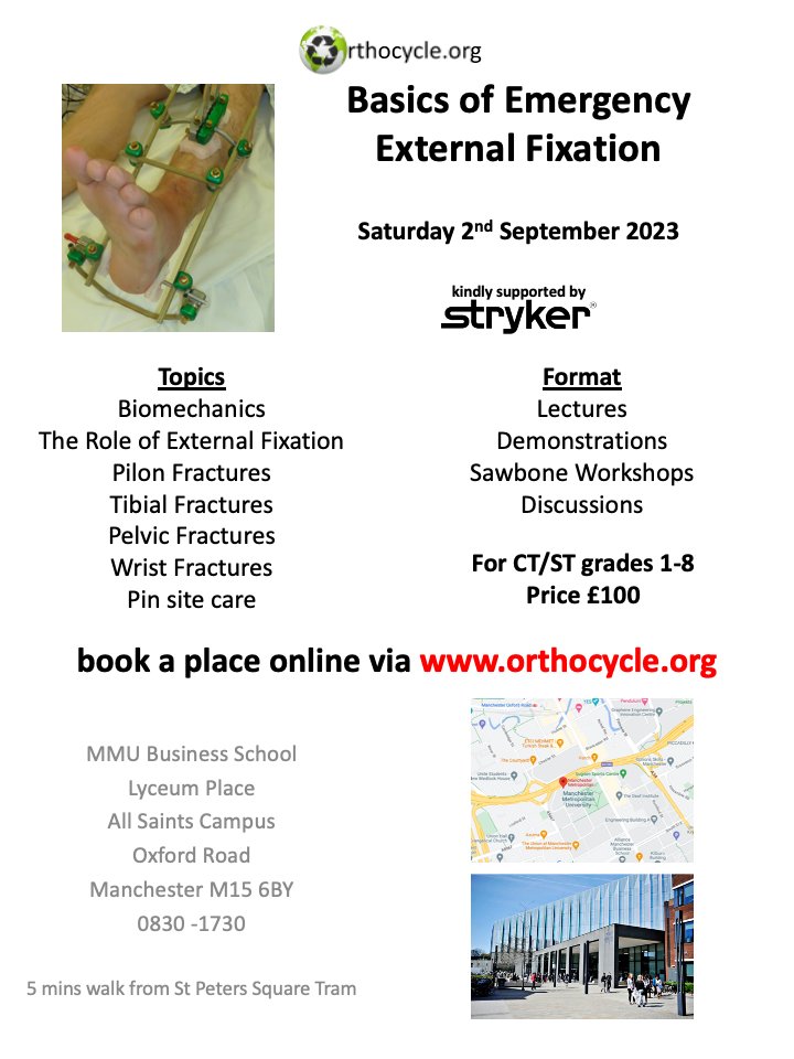 Orthocycle (@orthocycle1) on Twitter photo Only 2 weeks to <a href="/Orthocycle1/">Orthocycle</a> course on #ExternalFixation in #Manchester. For #orthopaedic #trainees and #consultants. #ManMet business school, 5 mins walk from St Peter's Square.
#fracture #surgery #ortho #trauma #exfix
<a href="/bota_uk/">BOTA</a> <a href="/Orthoconcern/">World Orthopaedic Concern UK</a> @limbrecon
orthocycle.org Only 2 weeks to <a href="/Orthocycle1/">Orthocycle</a> course on #ExternalFixation in #Manchester. For #orthopaedic #trainees and #consultants. #ManMet business school, 5 mins walk from St Peter's Square.
#fracture #surgery #ortho #trauma #exfix
<a href="/bota_uk/">BOTA</a> <a href="/Orthoconcern/">World Orthopaedic Concern UK</a> @limbrecon
orthocycle.org