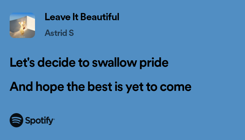 ArticulateLyric's tweet photo. Leave It Beautiful
- Astrid S
#Music #Song #Lyrics #Astrids https://t.co/F0XebMTPys