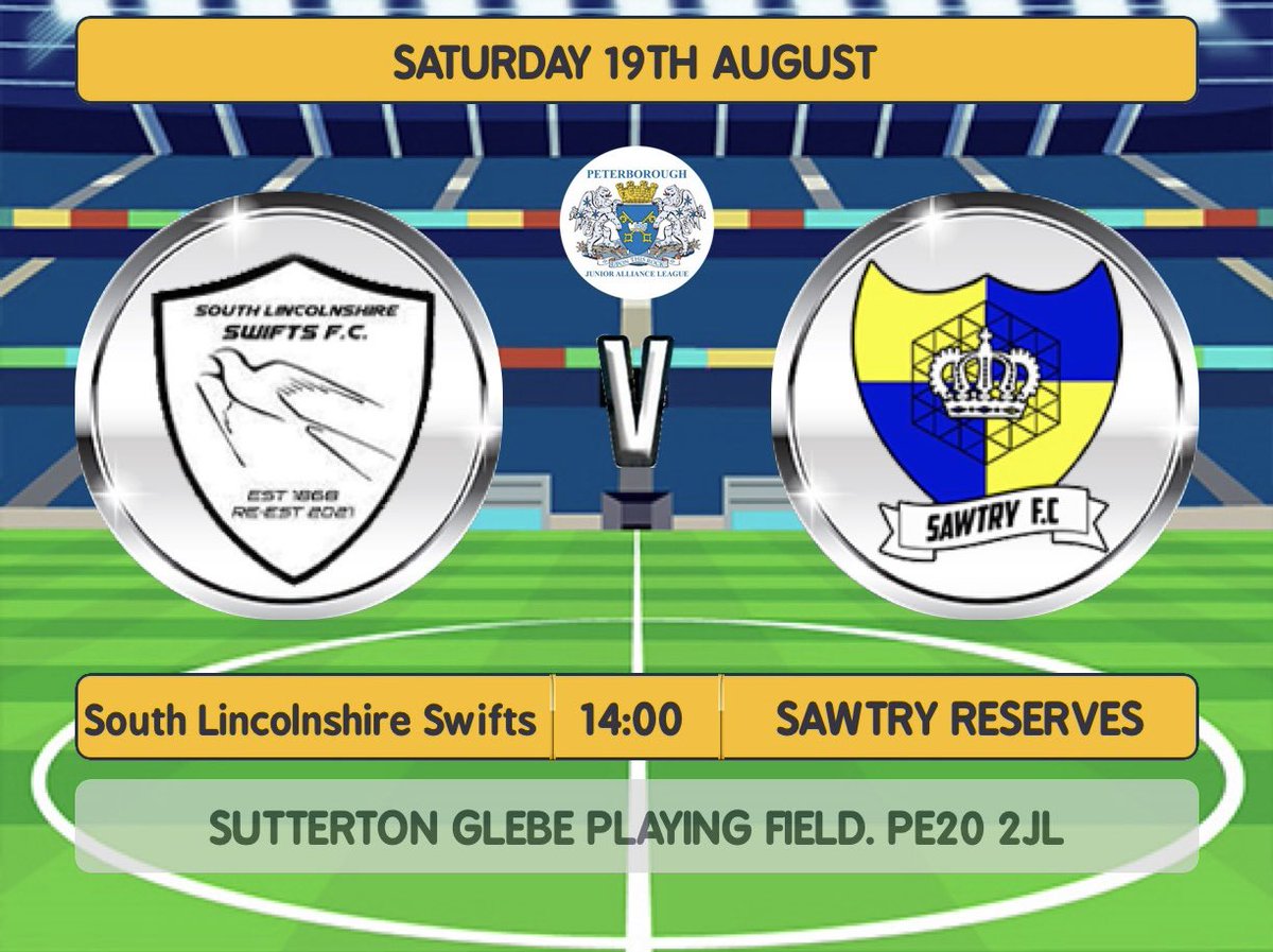 Sawtry FC (@sawtryfc) on Twitter photo As the sun sets on Thurs eve, we approach this weekends fixtures for both our teams, both away. 💛⚽️💙
1st:
🆚 <a href="/WitteringFc/">Wittering FC</a>
🏟️ Ketton Drift. PE9 3LZ
🏆 <a href="/PDFLUK/">Peterborough & District Football League</a> Prem
Reserves:
🆚 South Lincolnshire Swifts FC
🏟️ Park Avenue. PE20 2JL
🏆 <a href="/PDFLUK/">Peterborough & District Football League</a> Div 4
GL to both teams 💛⚽️💙 As the sun sets on Thurs eve, we approach this weekends fixtures for both our teams, both away. 💛⚽️💙
1st:
🆚 <a href="/WitteringFc/">Wittering FC</a>
🏟️ Ketton Drift. PE9 3LZ
🏆 <a href="/PDFLUK/">Peterborough & District Football League</a> Prem
Reserves:
🆚 South Lincolnshire Swifts FC
🏟️ Park Avenue. PE20 2JL
🏆 <a href="/PDFLUK/">Peterborough & District Football League</a> Div 4
GL to both teams 💛⚽️💙