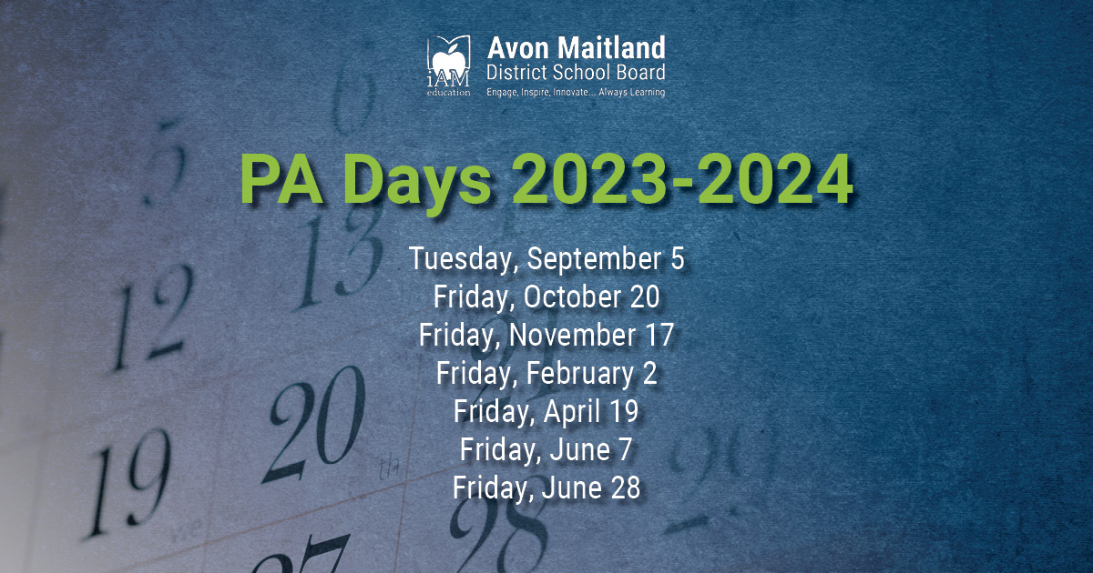 Mark your calendars: here are all of the PA days for the 2023-2024 school year. Schools will be closed to students on these days. Find the complete School Year Calendar at amdsb.ca/apps/pages/sch…