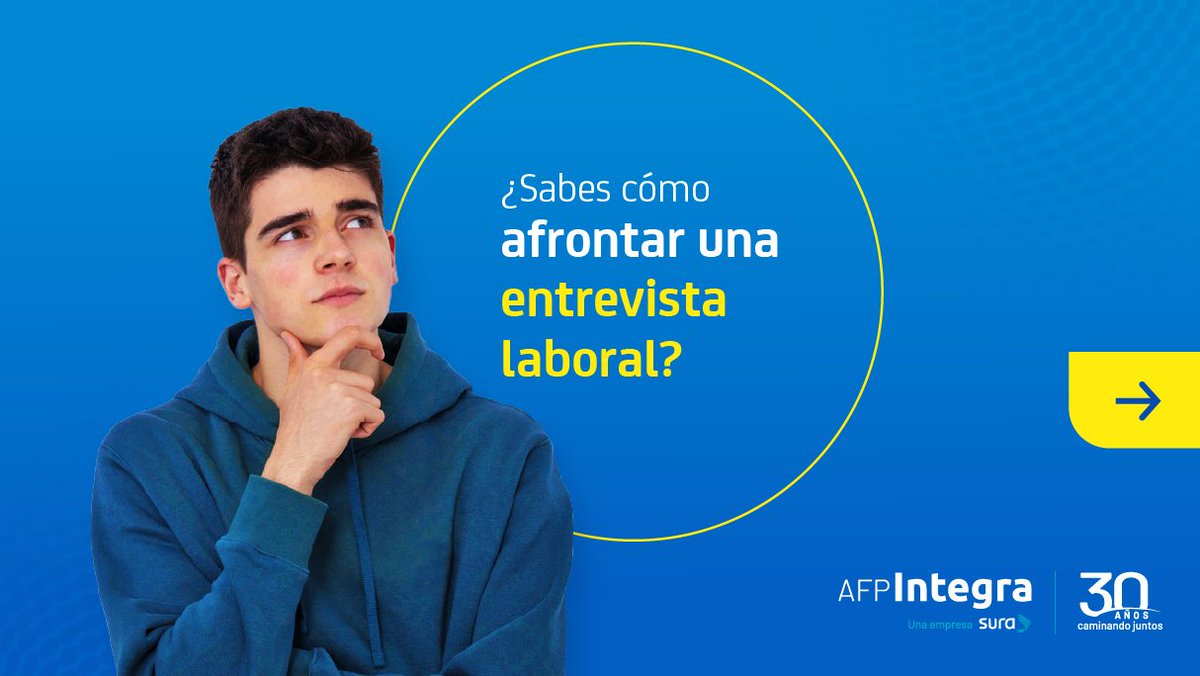 AFP_Integra's tweet photo. ¿Sabes cómo afrontar una entrevista laboral? Si quieres leer más sobre este tipo de contenidos, regístrate en nuestra plataforma #TalentoImparable y explora los artículos que tenemos para ti.
👉 https://t.co/hoBYASv0wA https://t.co/FyNvzR9lW1