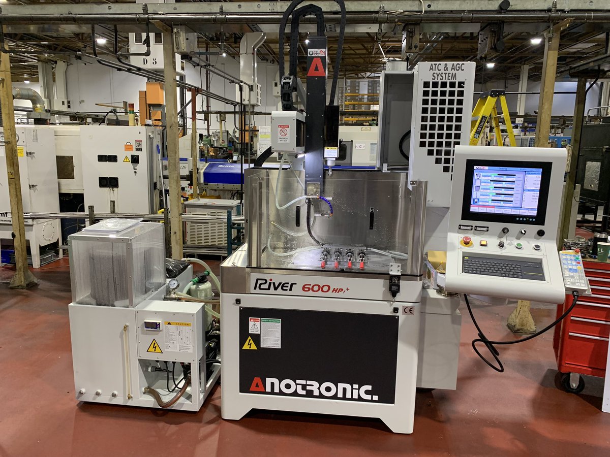 Another great install this week at Automotive Giant. Complete cell to #EDM drill gas holes in Diesel Gas injectors. Only 250,000 parts to go......Tool and guide changer for our flagship model River600 with HP1+ generator and 64A