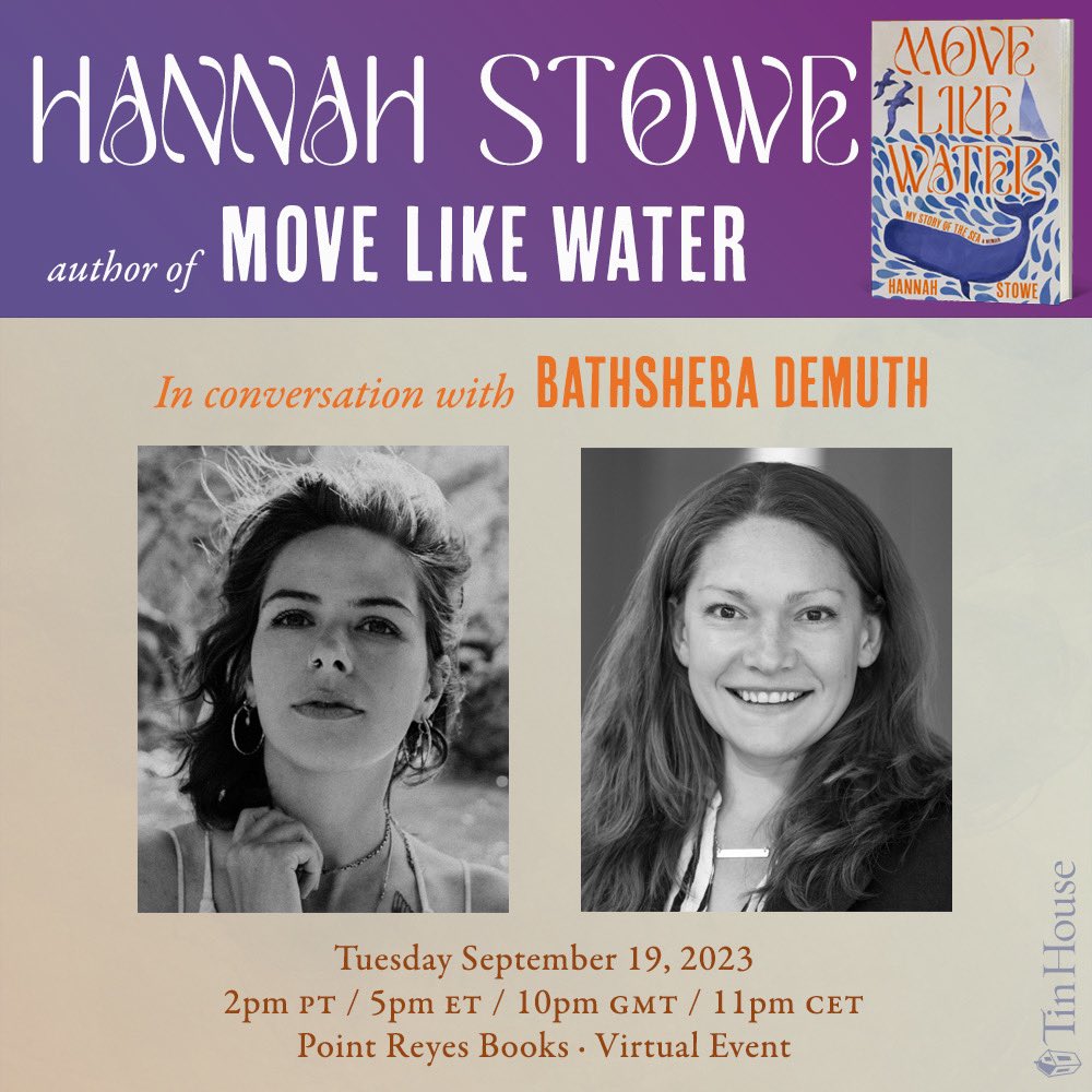 Stay up past my bedtime with me for this: With just over a month until the US publication of MOVE LIKE WATER with @tin_house , I am SO THRILLED to announce the launch day event. It will be a digital event with @pointreyesbooks and the amazing @brdemuth (fan girl moment).