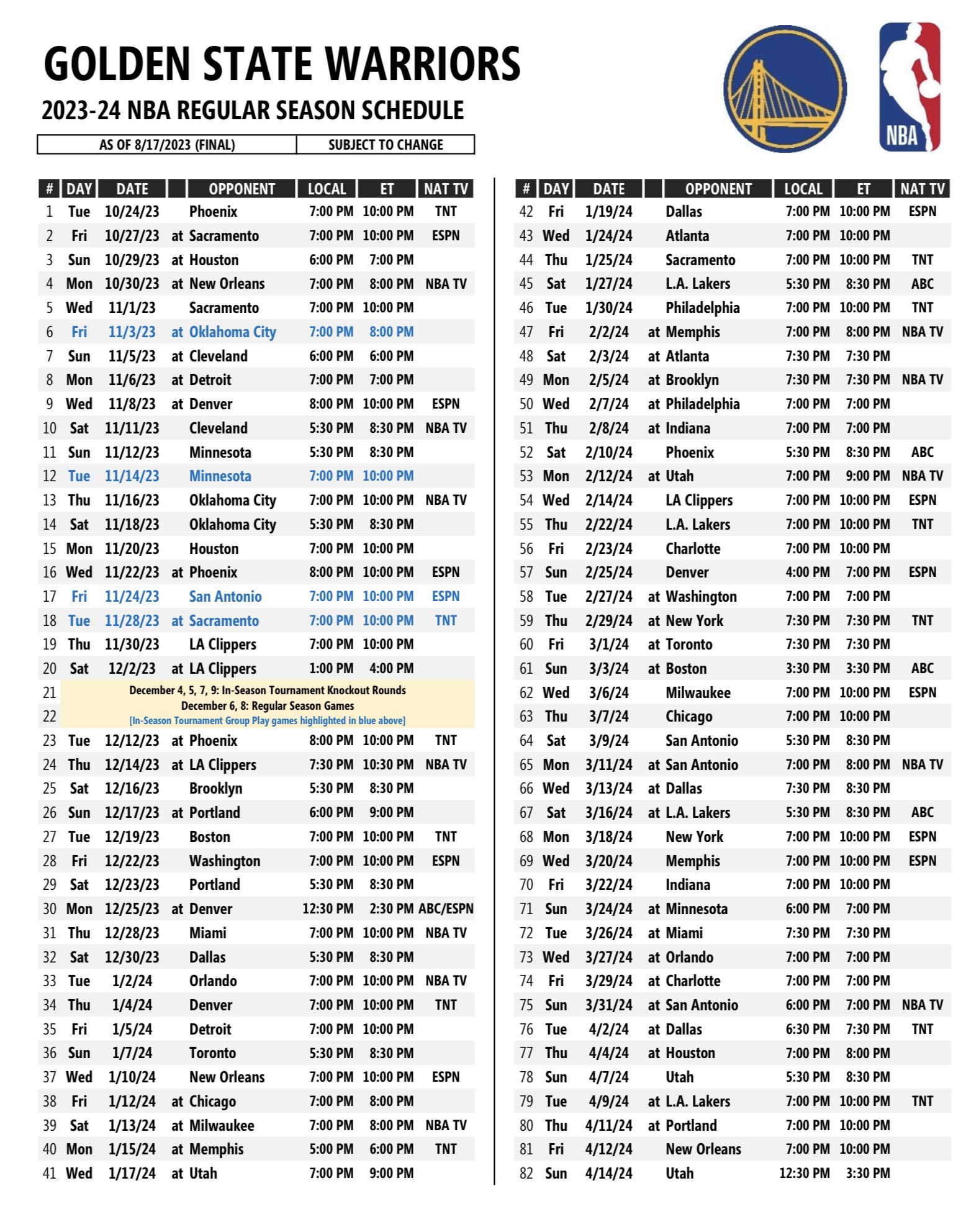 2024 25 Nba Schedule Warriors Annie Brianna