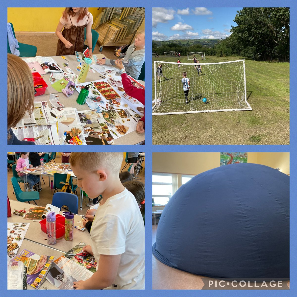 Yesterday we had our 'Go and Whoa' foods nutrition session and made collages of the different foods 🥕 Afterwards we had a visit from Elan Valley’s Pop-up Planetarium. It was so interesting, and the children learned lots about the stars and planets ⭐ #foodandfunwales <a href="/PowysCC/">Powys County Council</a>