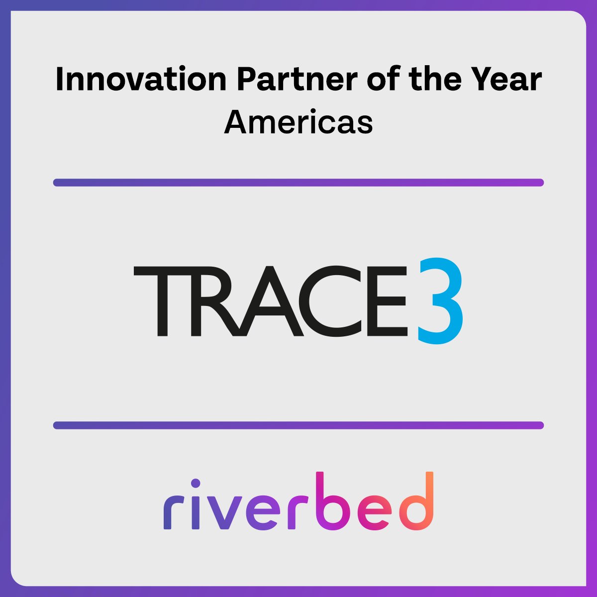 trace3's tweet photo. #TeamTrace3 is thrilled to be named Innovation Partner of the Year from our long-standing partner, Riverbed! Thank you, @riverbed! https://t.co/w49kTd1KhI
