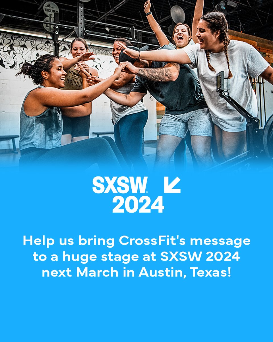Help us bring CrossFit's message to a huge stage at SXSW 2024 next March in Austin, Texas!

South by Southwest (SXSW) is a global gathering of parallel film, interactive media, and music festivals and conferences organized jointly that take place in mid-March in Austin, Texas.