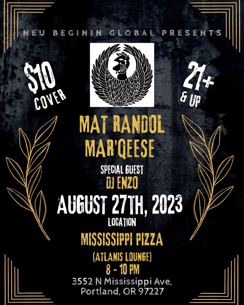 🚨 NBG INVITATIONAL 🚨 AUGUST 27TH , <a href="/matrandol/">Your Friendly Neighborhood Mat Randol</a> &amp; I will be performing Live at the Atlantis Lounge on Mississippi! w/ Special Guest <a href="/LRL14/">DJ ENZO⚡️🫠❤️‍🔥</a> Pull up to the last show before the Trip to NY and come rock with us! #neubegininglobal #atlantislounge