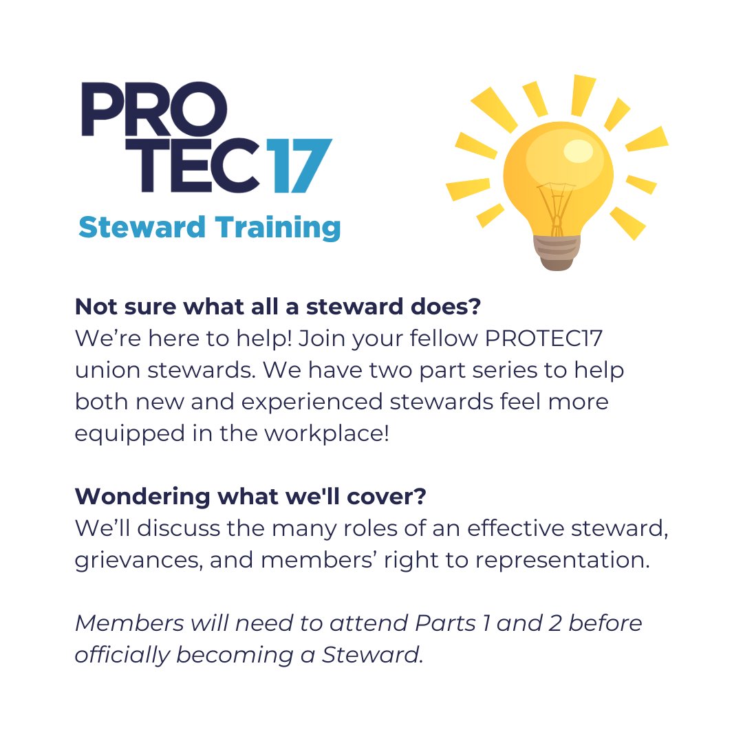 PTE17's tweet photo. POV: You're a PROTEC17 union steward π Haven't been to our two-part Steward Training series? Sign up for our next one -- Part 1 on Sep. 6 and Part 2 on Sep. 13! Full details and registration here: https://t.co/r1tpgtLi5U #StewardTraining #UnionLeader #WorkplaceHero https://t.co/YCfZmGJGL3
