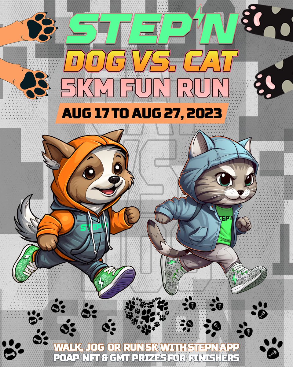 OkayUltraRunner's tweet photo. ⚡️🐶🐱STEPN Dog  🆚 Cat 5K!!  Do we have more Dog or Cat lovers in the #STEPN family?!! Show off your 5K & pets!❤️

🐾What’s 🆕 for the August event⁉️

🪂2️⃣TWO @0xPolygonLabs NFTs: Dog & Cat 🦮🐈
🎟️300 GMT raffle
🏃‍♂️🏃‍♀️Complete all 12 5K events for Special NFT and GMT raffle (this is 8 out of 12)
🆕if you are new, complete all remaining 5Ks (📆Aug-Dec) for a special NFT and GMT raffle (if you complete all 12, you will be in both categories🎰) 🆕

📢Requirements📢
🏃‍♂️🏃‍♀️Move 5K w/ @Stepnofficial app 📱& post in the comments👇
❤️🔂Like & RT
#️⃣include #STEPNdogvscat5K
📝Complete to receive NFT: https://t.co/S6uhuLmR3S