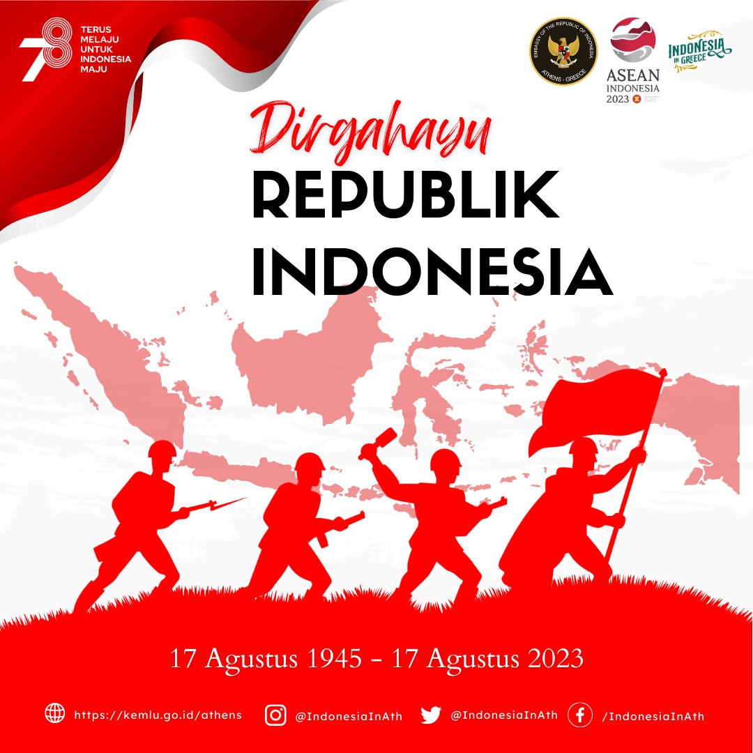 indonesiainath's tweet image. Dirgahayu ke-78 Republik Indonesia! Terus Melaju untuk Indonesia Maju! Merdeka! 🇮🇩🇮🇩🇮🇩
#ΙνδονησίαστηνΕλλάδα
#IndonesiainGreece
#IndonesiainAthens
#KBRIAthena
