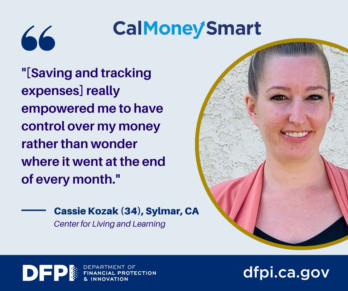 CaliforniaDFPI's tweet photo. For 2023-24, #CalMoneySmart will reach 28 counties up and down the state. Hear how @CENTERFORLIVIN2 has supported Cassie from the San Fernando Valley to reach her goals. Learn about 2023-24 grantees: https://t.co/sXaSI97uCx
#FinancialEmpowerment https://t.co/aBa2jdgnpz