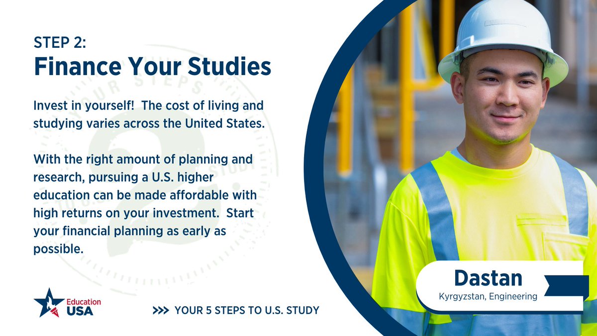 EducationUSAYuc's tweet photo. It’s time for 📷Step 2:  Finance Your Studies📷

With the right amount of planning, pursuing a U.S. higher education can be affordable with high returns on your investment.

Learn more 📷 https://t.co/tT0qVwrcz7.  #StudyWithUS https://t.co/keiEo0jAkP