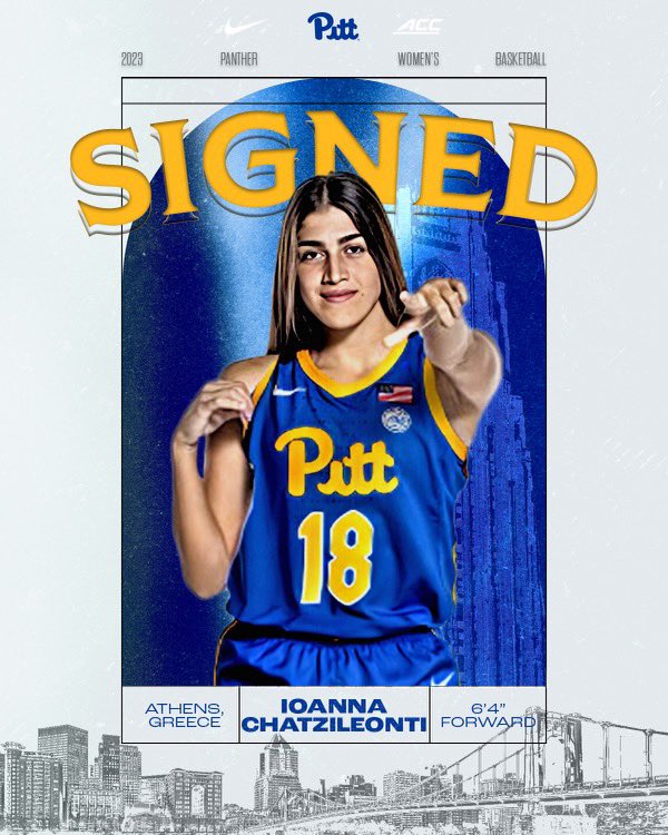 Pitt_WBB's tweet photo. Finally official‼️

We’re excited to welcome transfer forward @ichatzileonti to the Pitt WBB family 💛💙

📰 https://t.co/6eXgSKZ4vD

#H2P https://t.co/XahNvB6WGg