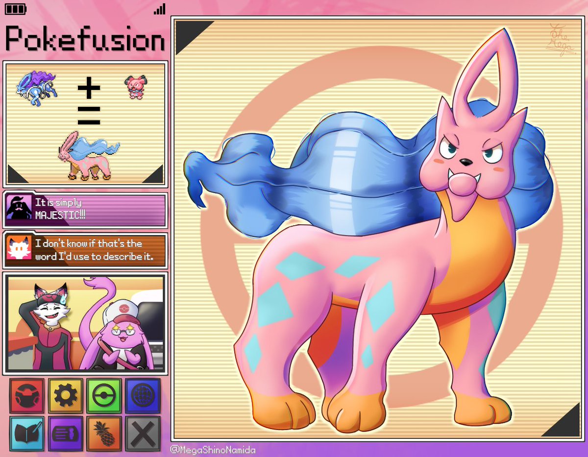Suicune + Snubbull
When I saw such an incredible fusion, I felt the need to draw it.
I don't know how the mix of their names would be and I'm bad at putting them so call him the name you want.😉

Featuring: Me and <a href="/Susurro92/">Susurro9</a>🍍

#pokemon #pokefake #fakemon #pokefusion