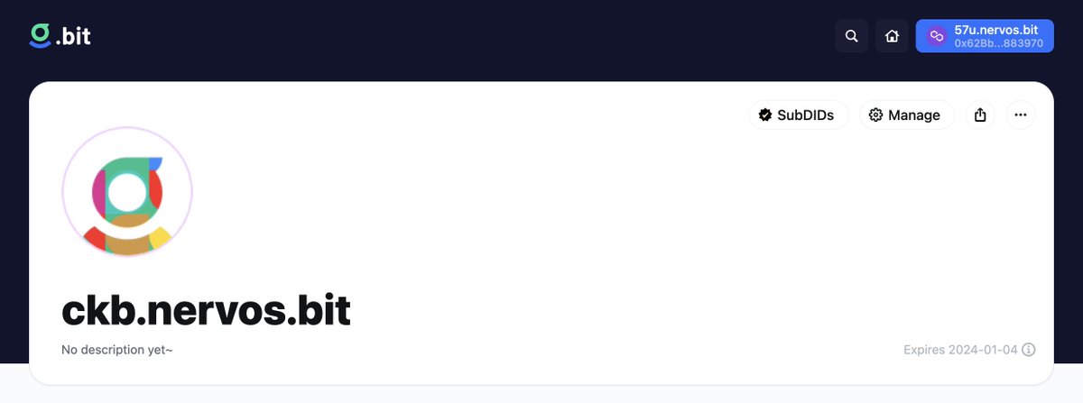 57u's tweet photo. Some @dotbitHQ .bit addresses sell for lots of $CKB.... I wonder what the value of this epic subdid might be...?
ckb.nervos.bit
#NervosNetwork #subID #dotbit #CKB #RUNCKB