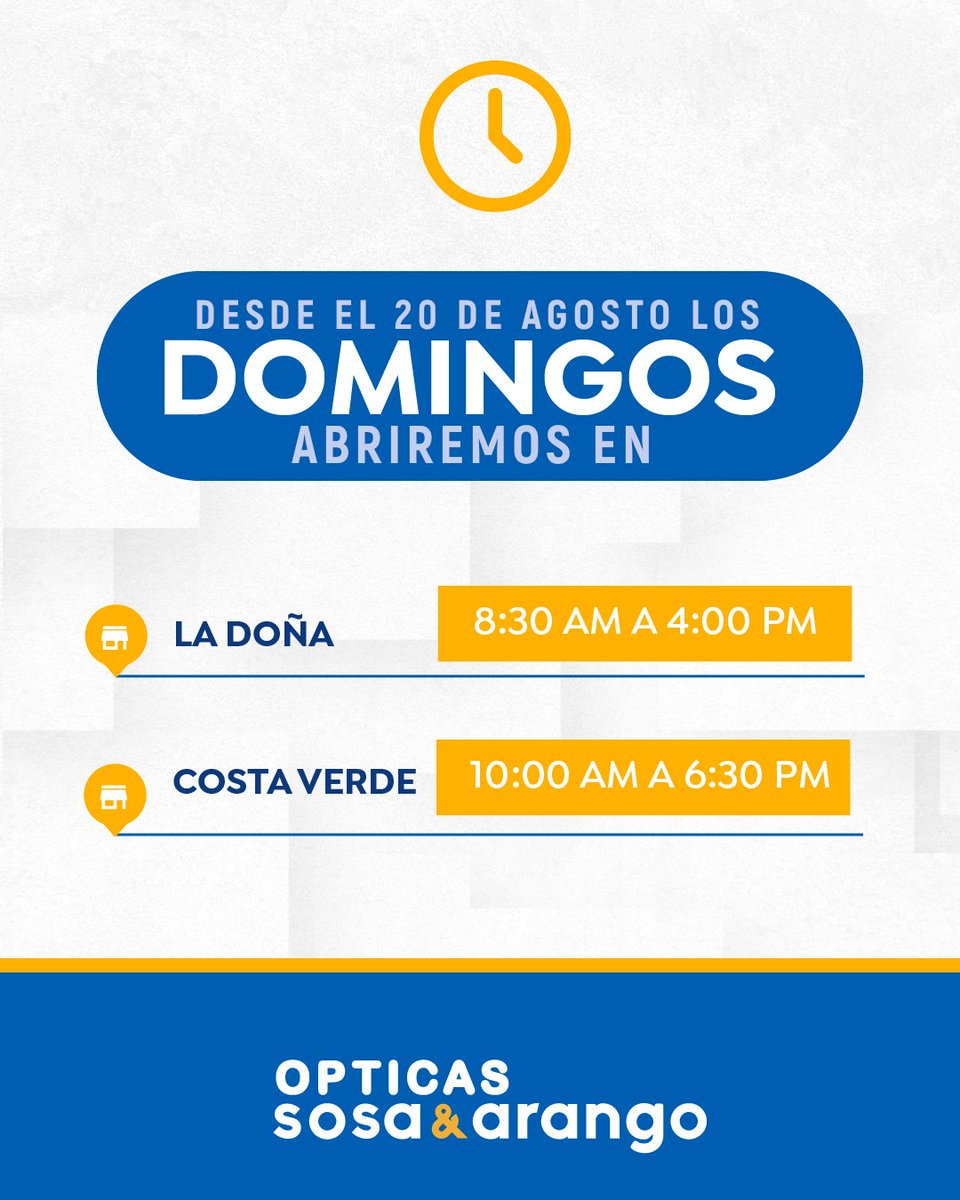 ¡Por que ustedes lo pidieron! Atención La Doña y Costa Verde, a partir del próximo domingo 20 de Agosto los esperamos para atenderlos como se merecen. Examen de la vista de cortesía.