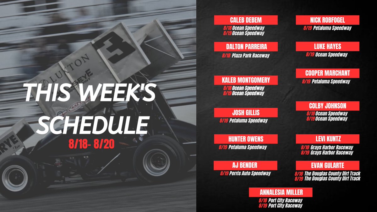 FastTimeMedia's tweet photo. Here is This Weekend’s #FastTimeMedia schedule! 1️⃣3️⃣ drivers in action across the country!
🏎️ 1️⃣3️⃣ Drivers
🌆 7️⃣ Tracks
🏁 1️⃣0️⃣ Races
- Johnny Key Classic in Watsonville
- Soares Classic in Petaluma
- Double Headers in Pacific Northwest
Drop a follow to stay up to date! https://t.co/Q91VdoaadM