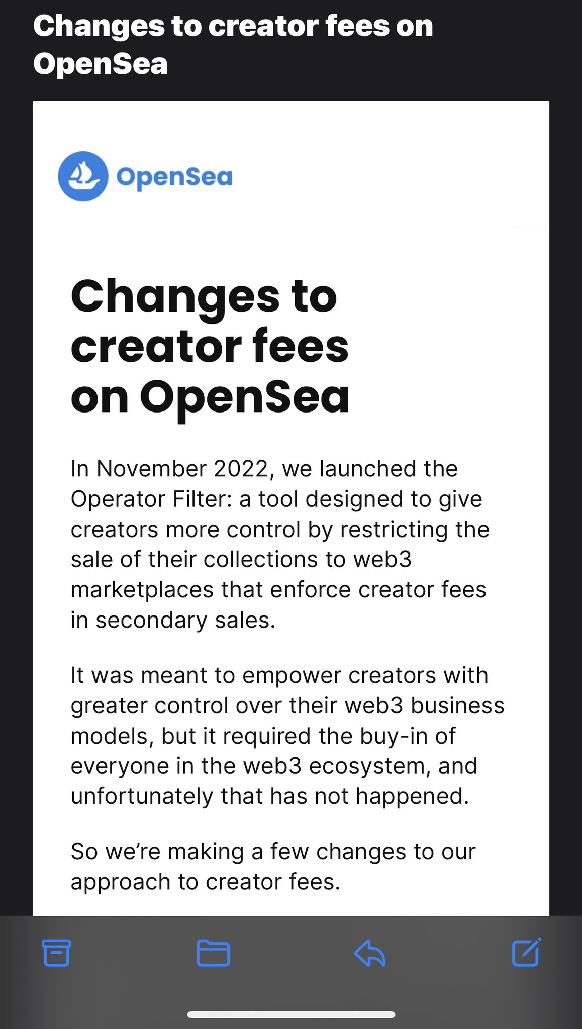 Changes to creator fees on OpenSea