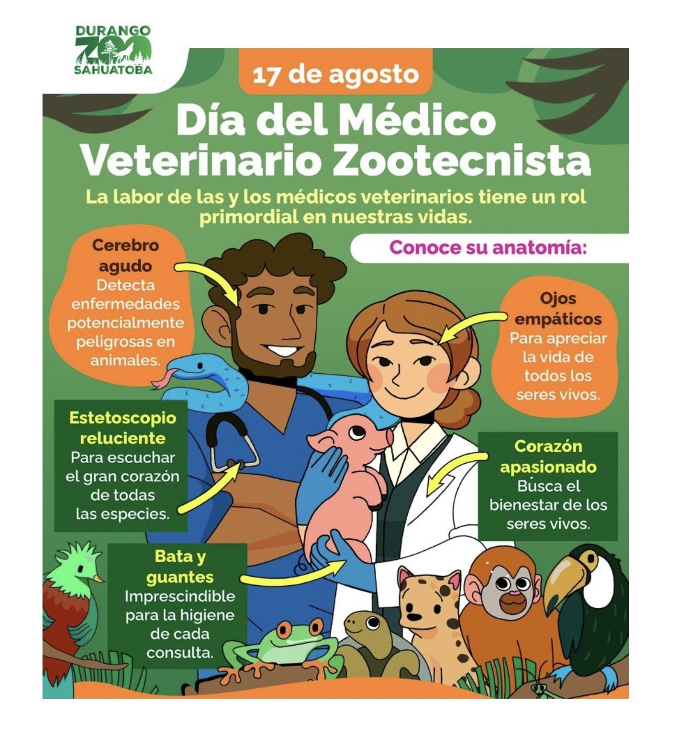 “La medicina cura al hombre, la medicina veterinaria a la humanidad” - Louis Pasteur

Feliz día a todos los médicos veterinarios zootecnistas, especialmente para nuestros médicos del Zoológico Sahuatoba: Cruz Peña y Paola Cervantes 👏🏻