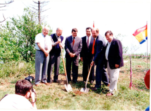 fundytrail's tweet photo. The "turning-of-the-sod" marks the beginning of the construction phase of The Fundy Trail, June 19th, 1995. From left to right: Dr. Frank Wilson, Dr. Mitchell Franklin, Honorable Frank McKenna, Paul Zed, MP, Stuart Jamieson, MLA, Alan Graham, Minister of Natural Resources. https://t.co/y5gisVIxRL