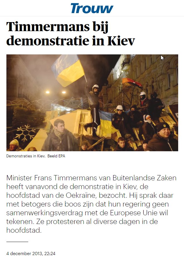 Niet vergeten: Frans Timmermans stond 10 jaar geleden al de boel op te stoken in Oekraïne en bij demo’s mensen richting de EU te pushen. Dat heeft lekker bijgedragen aan vrede en stabiliteit in de regio.