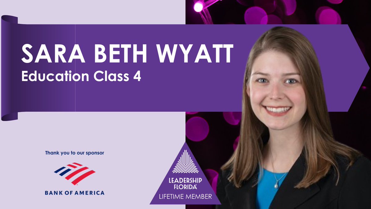 LeadershipFla's tweet photo. #LifetimeMember Spotlight: Sara Beth Wyatt (#EducationClass4 #Trans4mers, #WestCentralRegion). Thank you for your continued support of Leadership Florida!
Sponsor: @BankofAmerica https://t.co/Y4qFiAxPkj