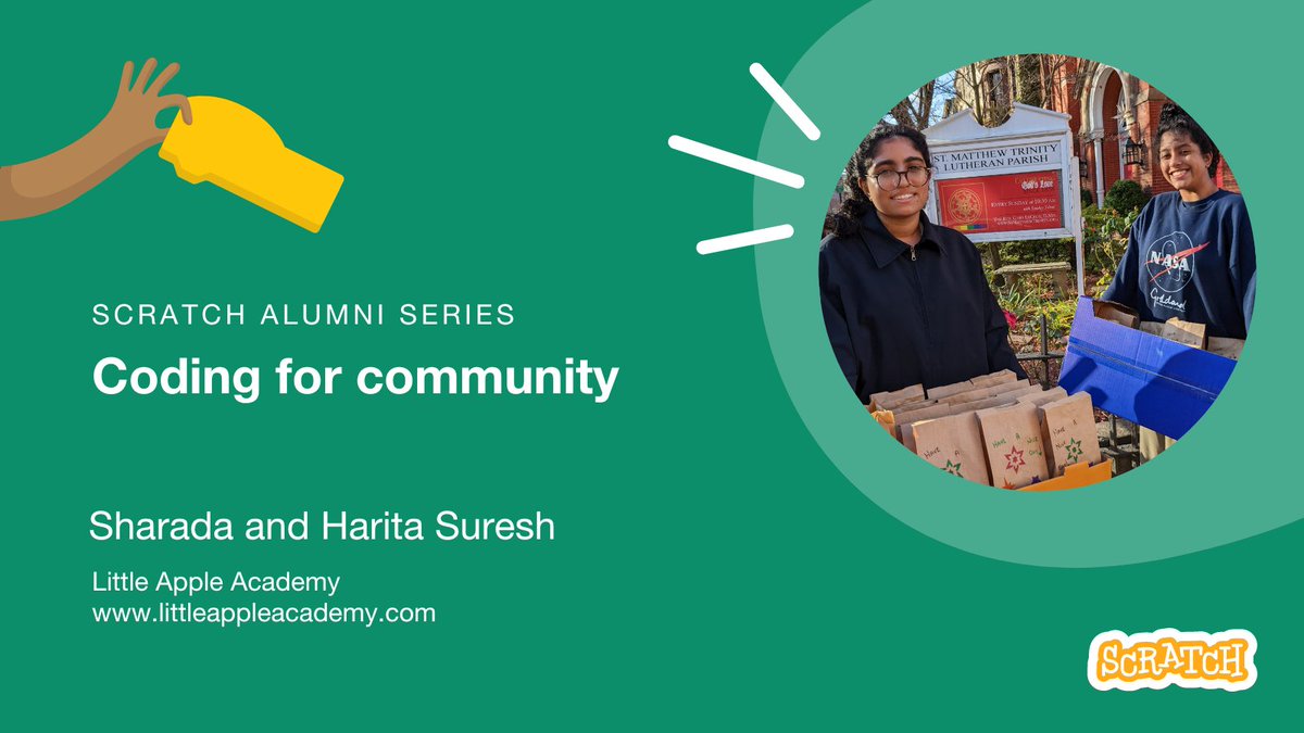 During COVID lockdowns, teen sisters Sharada and Harita Suresh were inspired to build community. They launched the nonprofit Little Apple Academy to hold free, virtual coding workshops, and they've reached kids in 130 countries and counting! 🌎 Learn more: medium.com/scratchteam-bl…