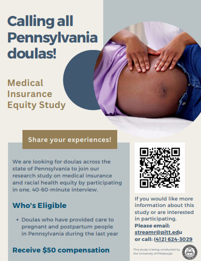 The University of Pittsburgh is offering compensation to #doulas practicing care in PA who are interested in participating in this survey. Learn more below. 

#doula #doulasupport #doulaaccess #maternalhealth #maternalmortality #PAdoula #PADoulas #healthequity #postpartum