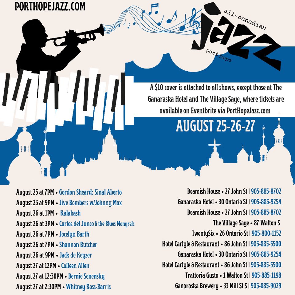 Port Hope Jazz series is coming soon and some venues are selling out. Please make your plans soon!

#jazzmusic #jazz #livemusic #allcanadianjazz #porthopeontario #festival #northumberland