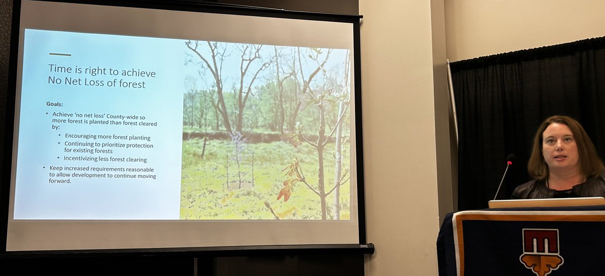 DomButchko_MACo's tweet photo. @MarylandDNR @_MattStegman @chesapeakebay @BaltCoGov Last but not least @MNCPPC’s Christina Sorrento talks about what no net loss and county #forestcon plans. #MACoCon https://t.co/l3r7AkdWoA