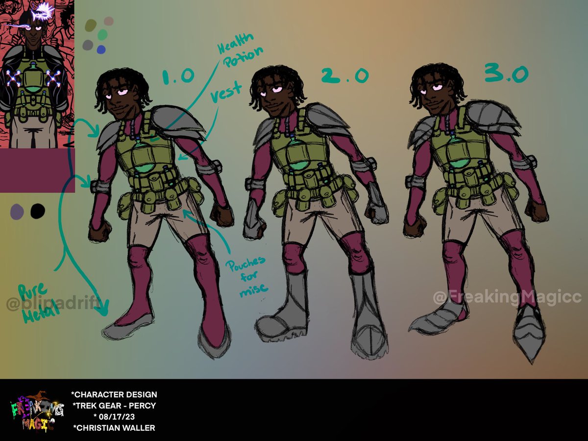 FreakingMagicc's tweet photo. You gotta make sure you wearing the proper attire 🕴 when dealing with the Evils of MORS🦹🏿♂️ Here’s some variation sketches of some TREK gear ✨🦺
Drawn by: @blipadrift
#ComicPromo
#WebcomicWednesday
#IndieComics
#ComicArtists
#ComicBookCommunity
#WebcomicCreators
#SupportIndieComics
#NewComicRelease
#ComicBookLove
#WebcomicSeries