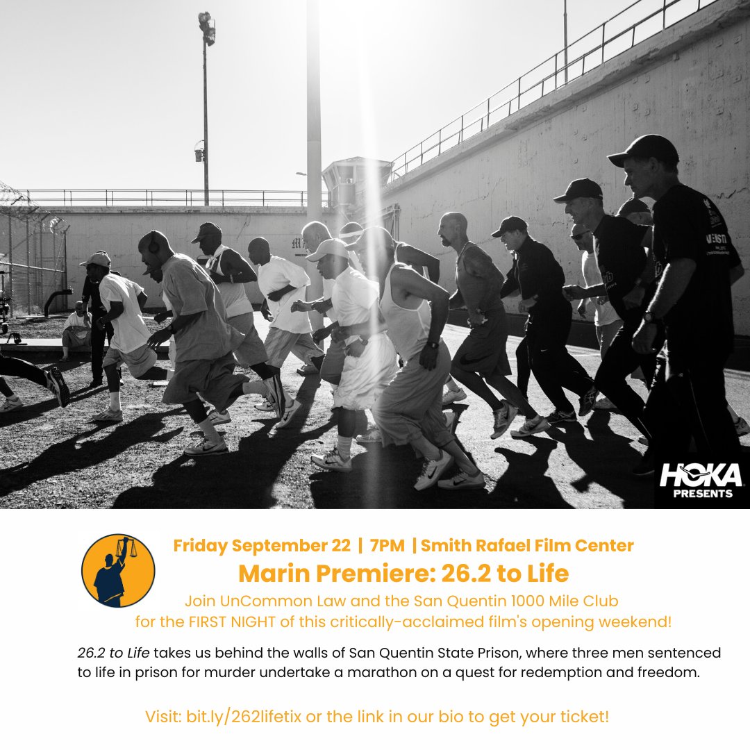 Join us on Sept 22nd in Marin for a special screening of '26.2 TO LIFE' – a new doc showcasing the inspiring stories of incarcerated men who are part of the 1000 Mile Club, San Quentin's long-distance running group. Get your tickets now: bit.ly/262lifetix @SQMarathonDoc