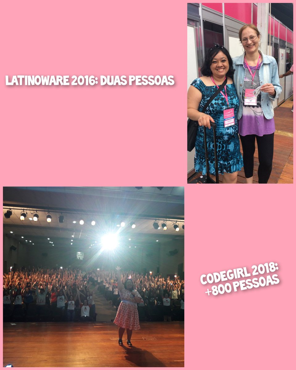 Vamos para um pouco mais de histórias minhas:
Eu faço palestras desde 2015. Meu menor público presencial foram 2 pessoas em uma palestra (de duas) na Latinoware 2016 (a outra tinha +200 pessoas). Meu maior público foram +800 pessoas no Code Girl 2018