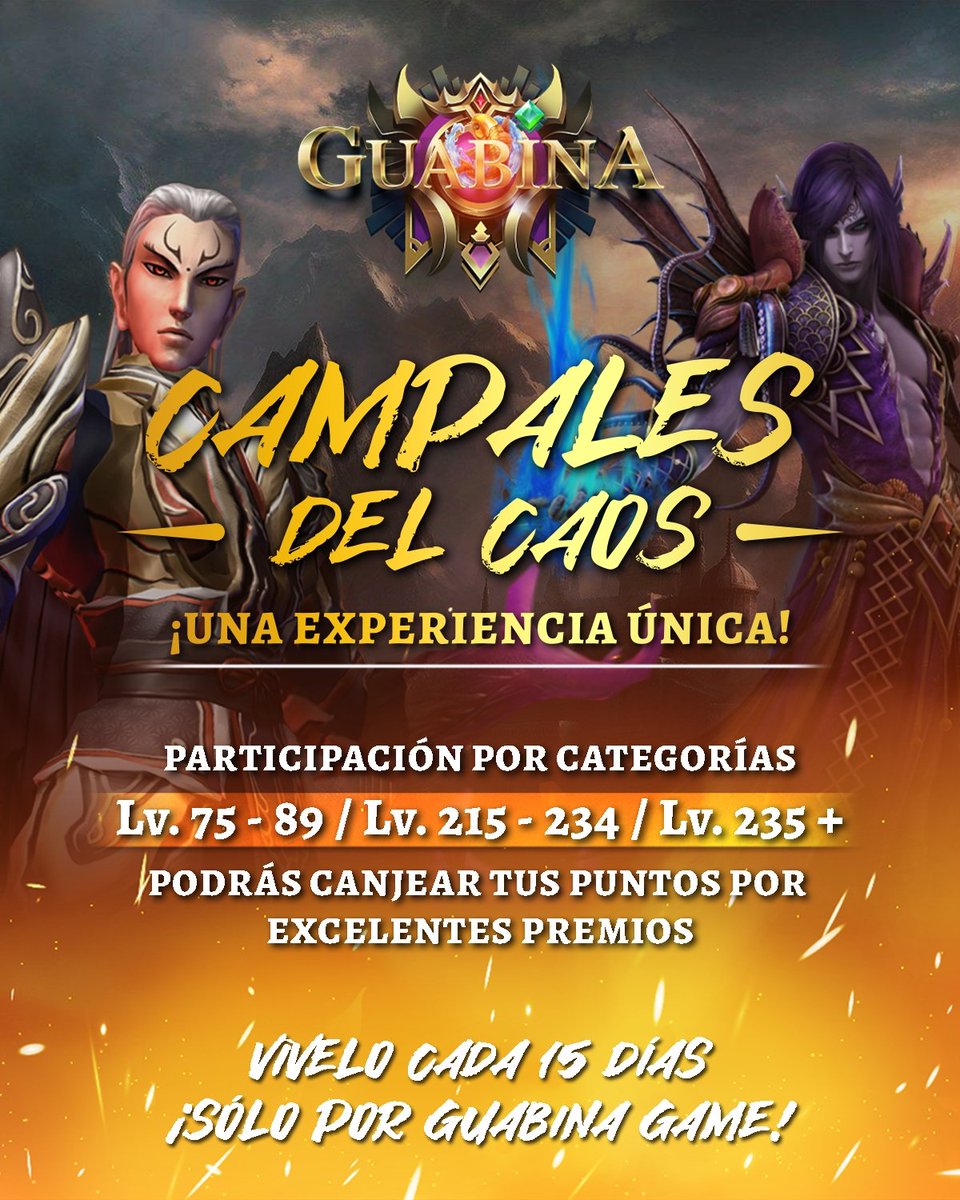 NO TE LO PIERDAS!

Este sabado 19/08 preparate para la categoria lvl 215-234, batalla y gana puntos que podrás canjear por valiosos objetos,
#guabinagames
#campaldelcaos
#metin2guabina
#juegommorpg