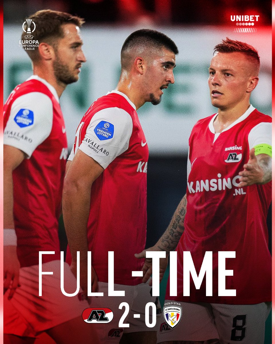 AZAlkmaar's tweet photo. 🇪🇺 Naar de Play-offs!

✅ 𝗙𝘂𝗹𝗹-𝗧𝗶𝗺𝗲 | AZ - FC Santa Coloma

⚽️ 40. Van Bommel 1-0
⚽️ 78. Lahdo 2-0

#AZ #azsan (agg. 3-0) #UECL | Powered by @UnibetNL https://t.co/BYAdJPSSOf